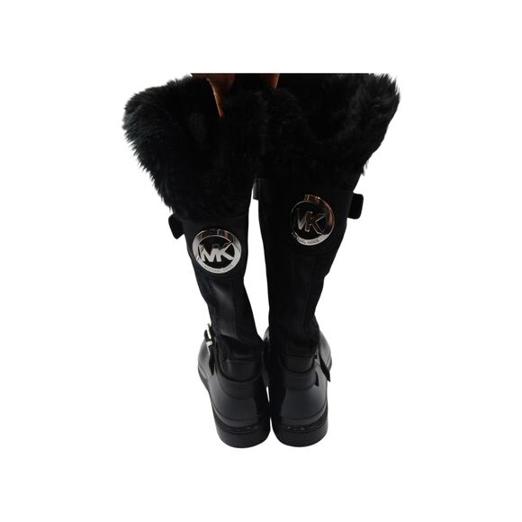 Michael Kors Fulton Fur Trim Monogram Jacquard Rubber Knee High Rainboot Black 7 - Picture 3 of 12